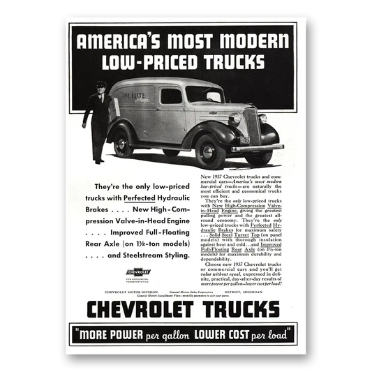 1937 Chevrolet Trucks Perfected Hydraulic Brakes Vintage Magazine Print Ad