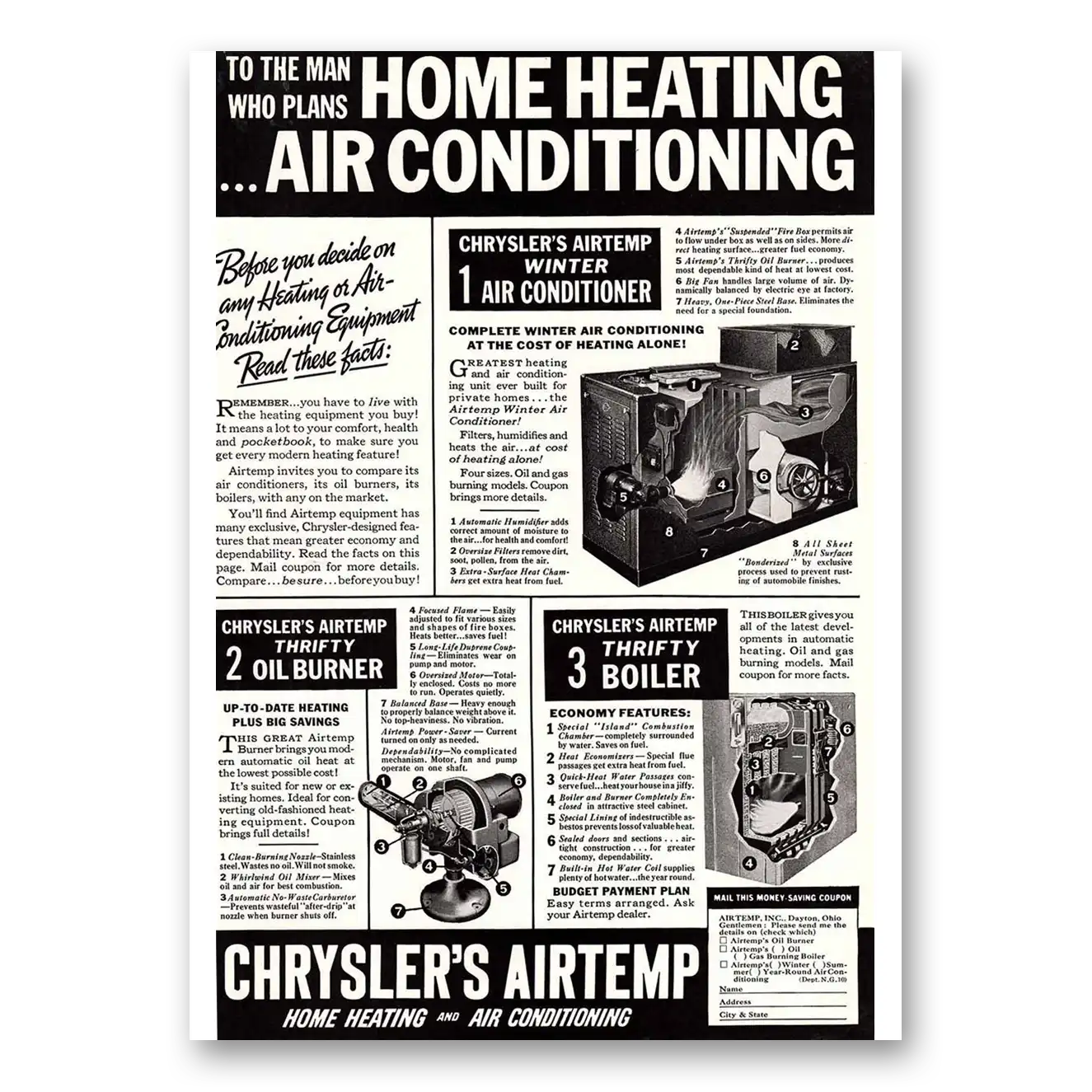 1937 Airtemp Air Conditioning Man Who Plans Home Heating Air Conditioning Vintage Magazine Print Ad