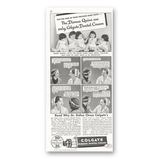 1937 Colgate Dental Cream The Dionne Quints Vintage Magazine Print Ad