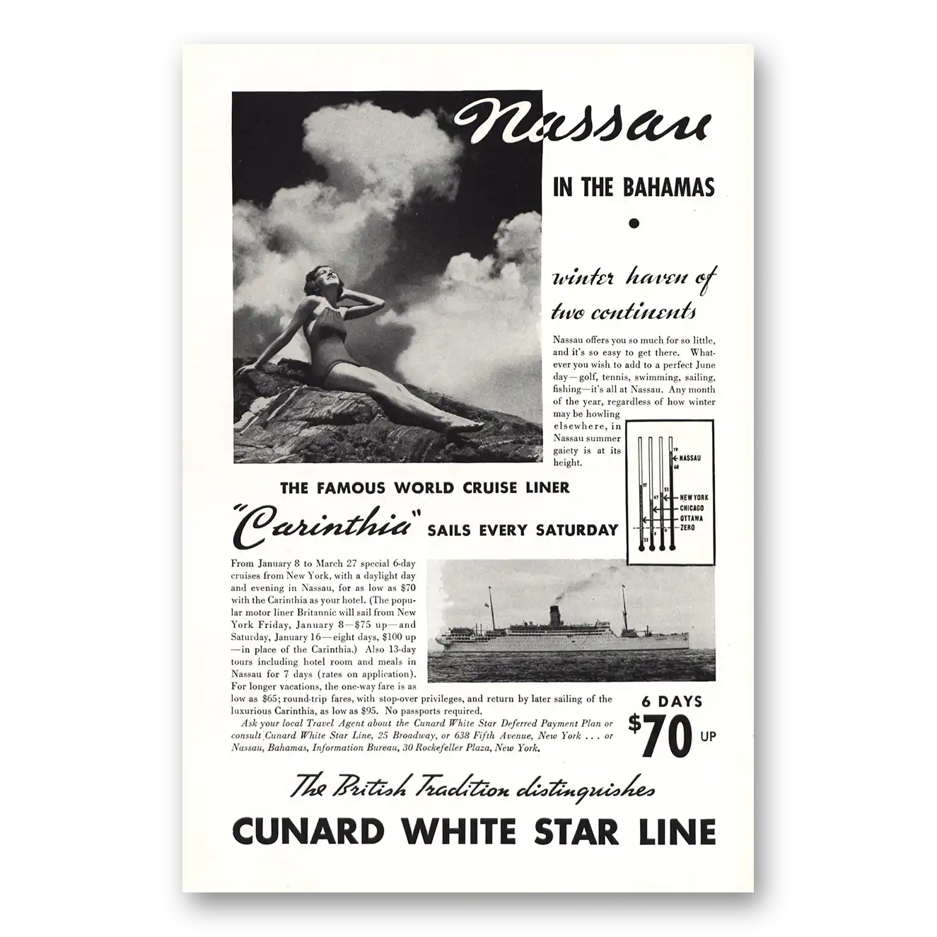 1937 White Star Line White Star Nassau In the Bahamas Vintage Magazine Print Ad