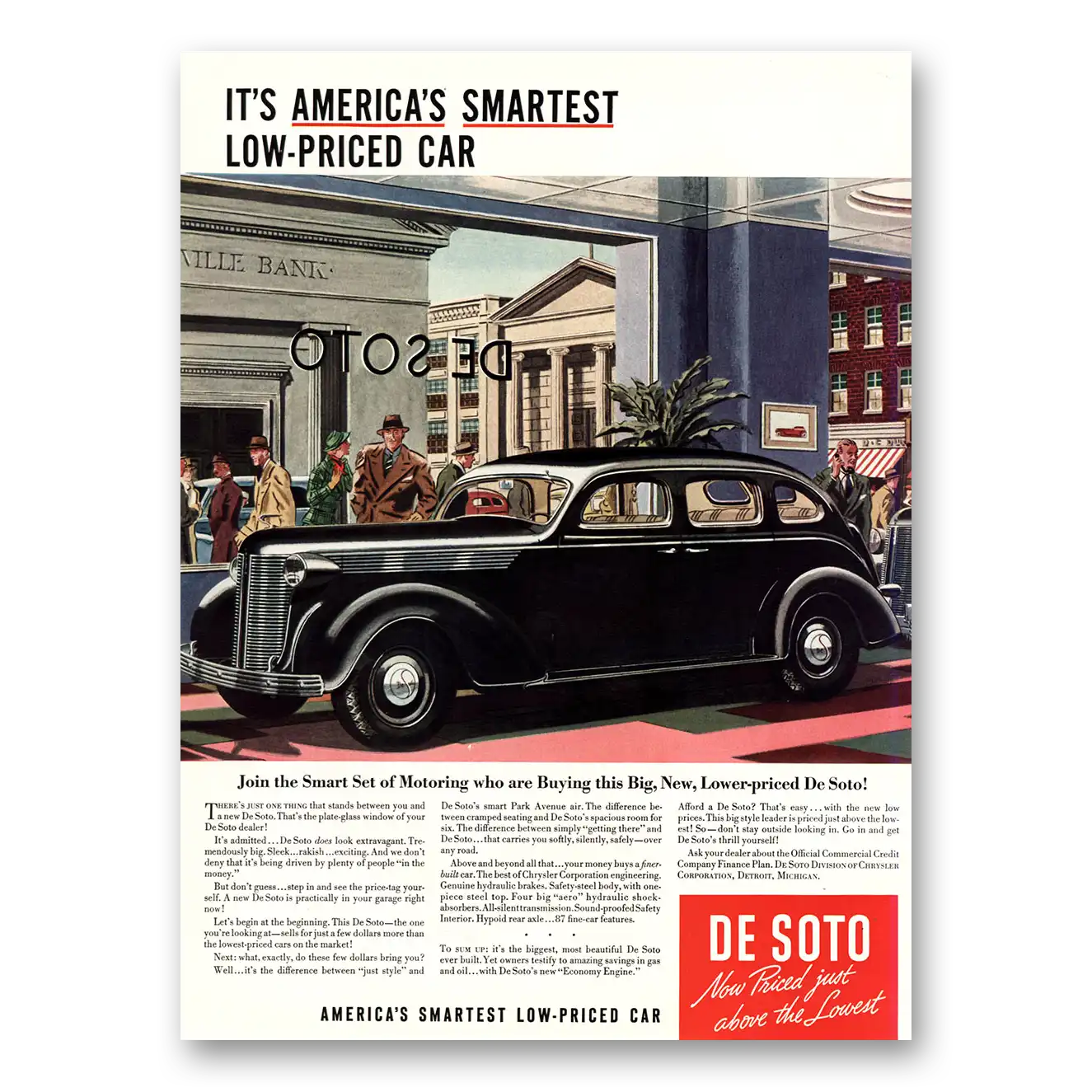 1937 DeSoto Smart Set of Motoring Bank Vintage Magazine Print Ad