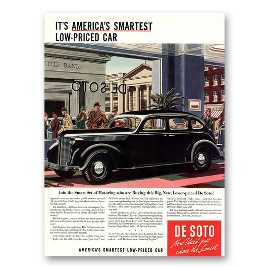 1937 DeSoto Smart Set of Motoring Bank Vintage Magazine Print Ad