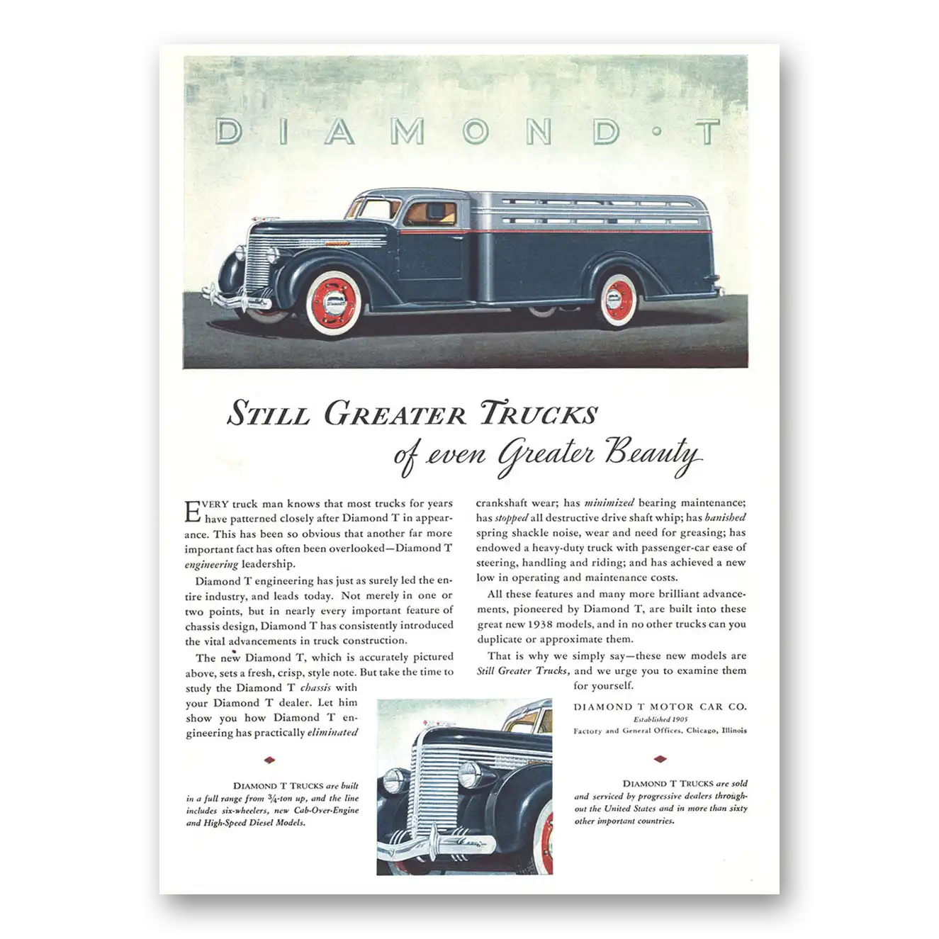 1937 Diamond T Trucks Still Greater Trucks of Even Greater Beauty Vintage Magazine Print Ad