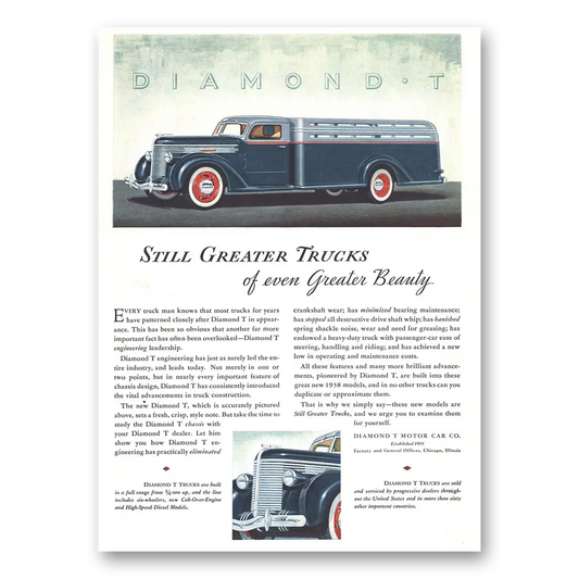 1937 Diamond T Trucks Still Greater Trucks of Even Greater Beauty Vintage Magazine Print Ad