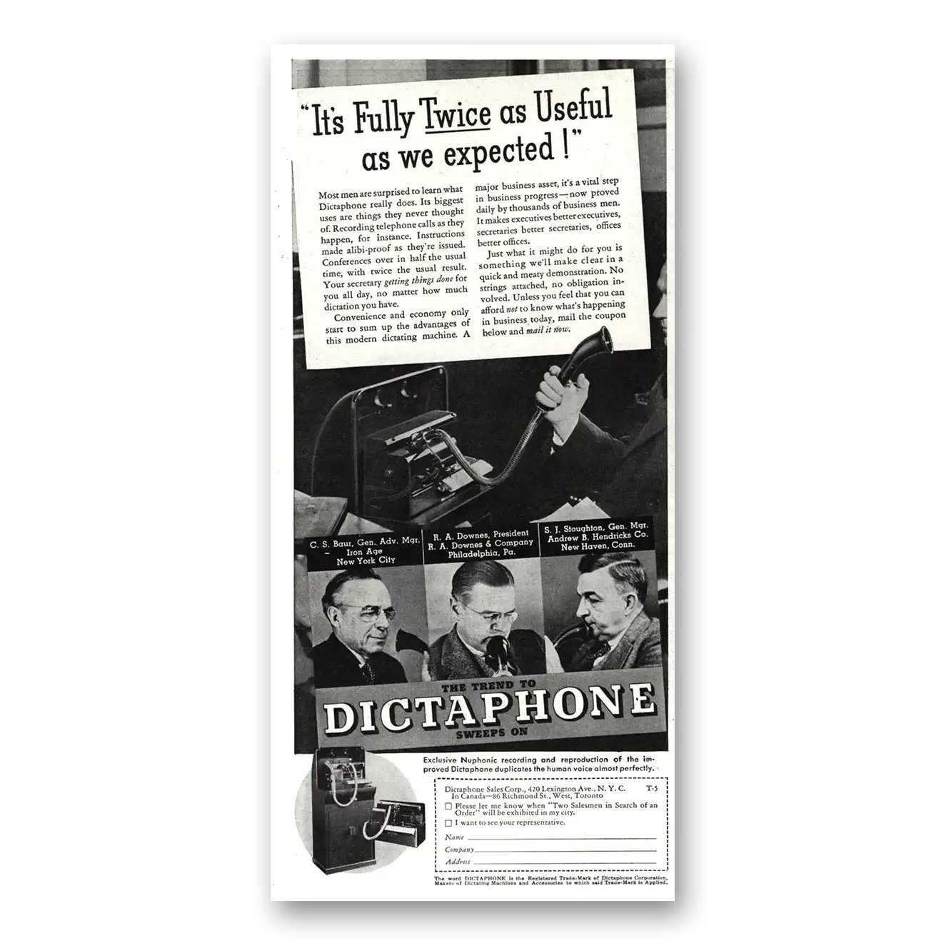 1937 Dictaphone Twice As Useful As We Expected Vintage Magazine Print Ad