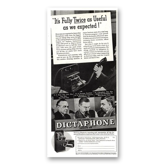 1937 Dictaphone Twice As Useful As We Expected Vintage Magazine Print Ad