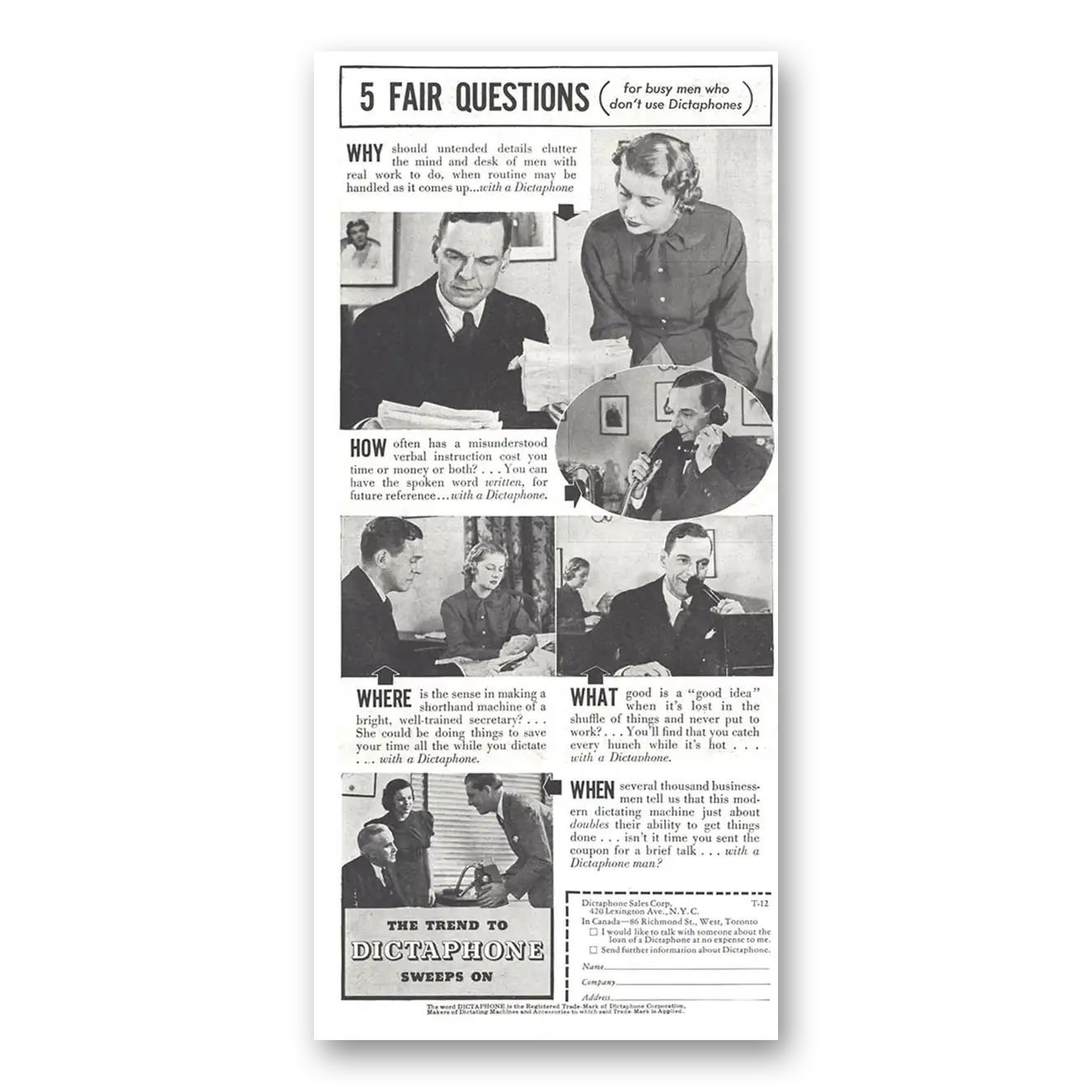 1937 Dictaphone Fair Questions Vintage Magazine Print Ad