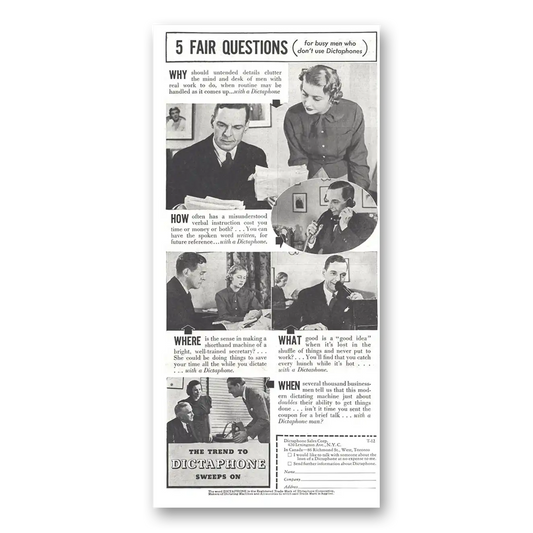 1937 Dictaphone Fair Questions Vintage Magazine Print Ad