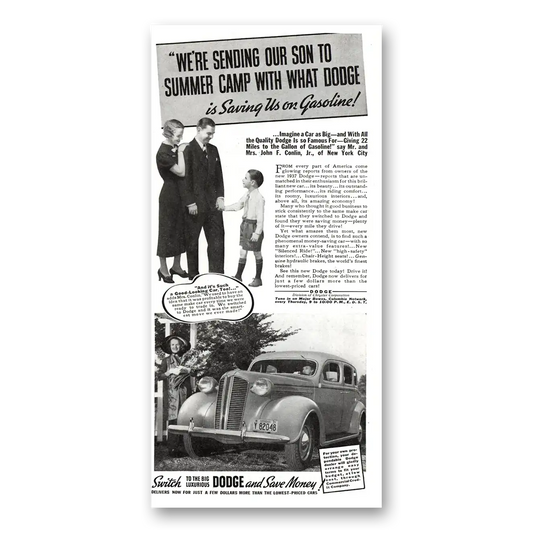 1937 Dodge Sending Our Son to Summer Camp Vintage Magazine Print Ad