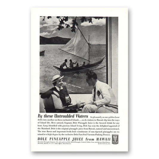 1937 Dole Pineapple Juice Untroubled Waters Vintage Magazine Print Ad