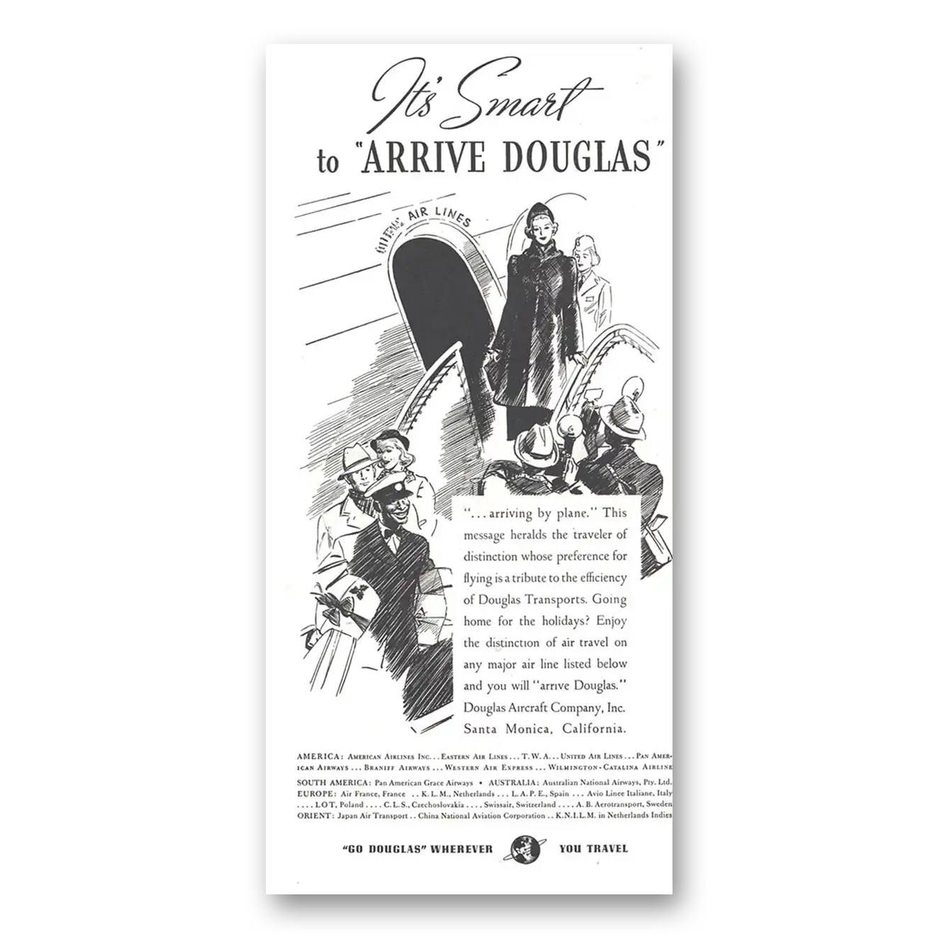 1937 Douglas Smart to Arrive Douglas Vintage Magazine Print Ad