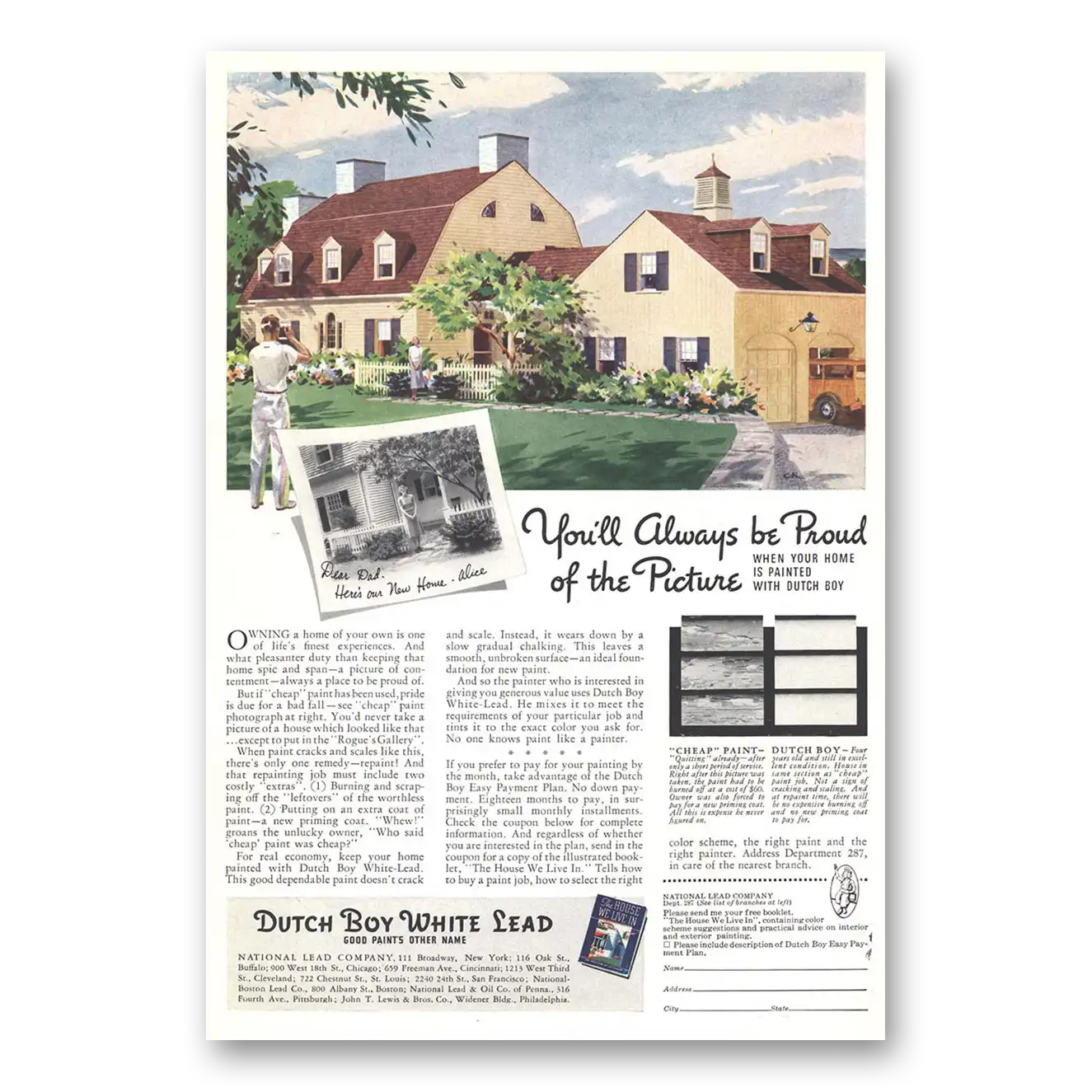 1937 Dutch Boy Paint White Lead Always Be Proud Vintage Magazine Print Ad