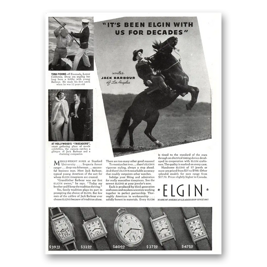 1937 Elgin Watch Been Elgin With Us For Decades Vintage Magazine Print Ad