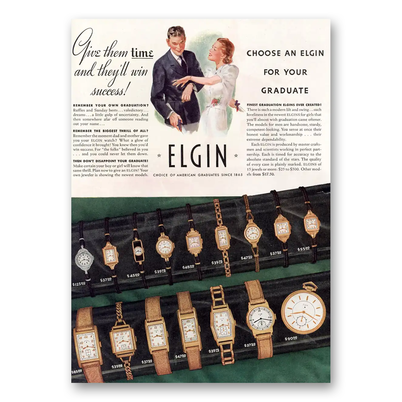 1937 Elgin Watch Give Them Time and They'll Win Success Vintage Magazine Print Ad