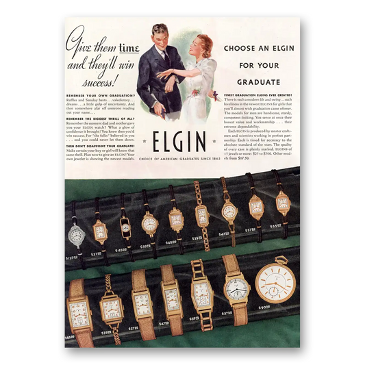 1937 Elgin Watch Give Them Time and They'll Win Success Vintage Magazine Print Ad