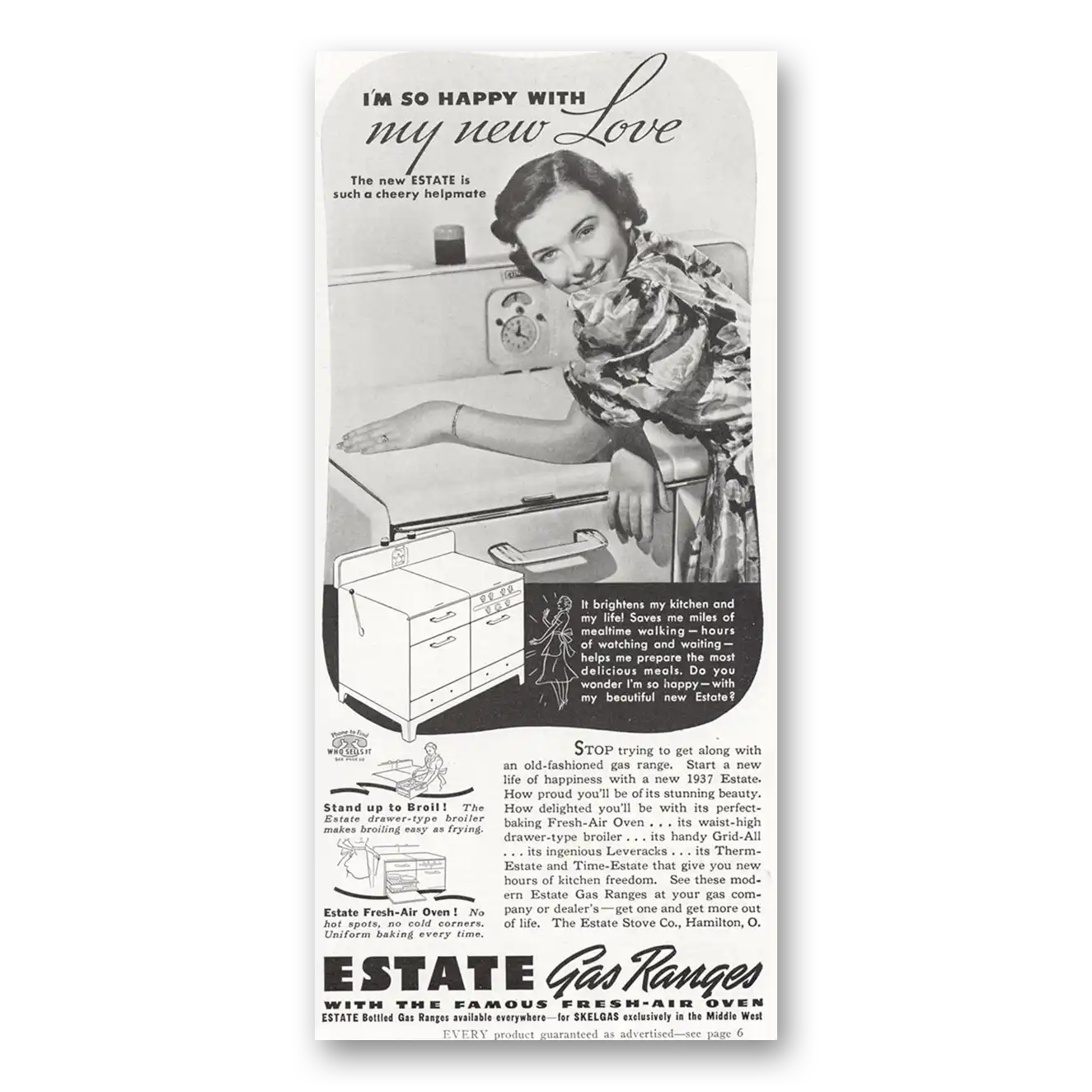 1937 Estate Gas Ranges So Happy With My New Love Vintage Magazine Print Ad