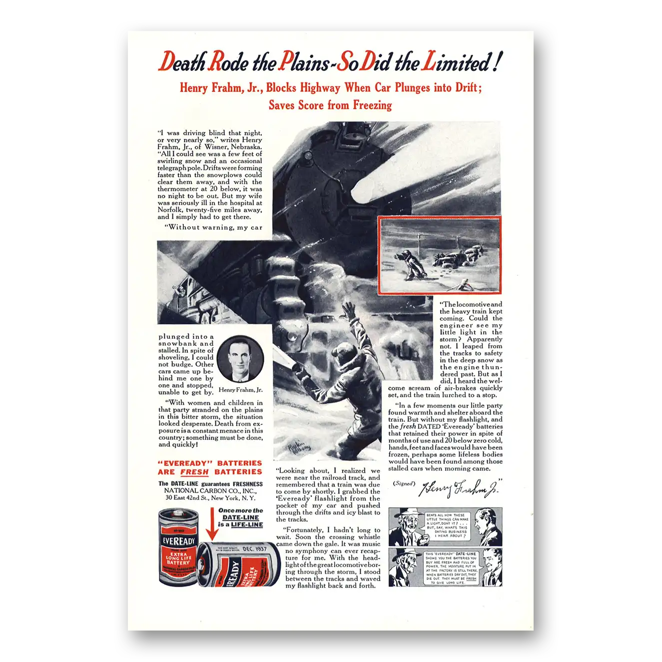 1937 Eveready Batteries Death Rode the Plains Vintage Magazine Print Ad