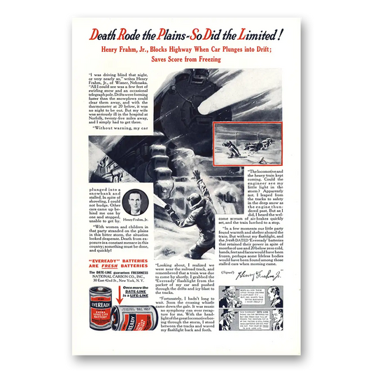 1937 Eveready Batteries Death Rode the Plains Vintage Magazine Print Ad