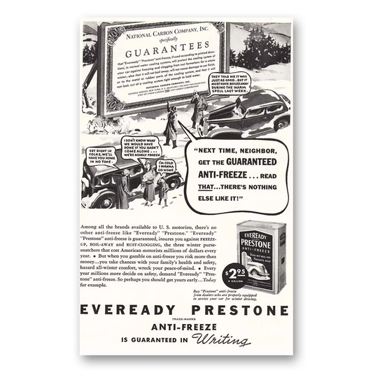 1937 Eveready Prestone Anti Freeze Next Time Neighbor Vintage Magazine Print Ad