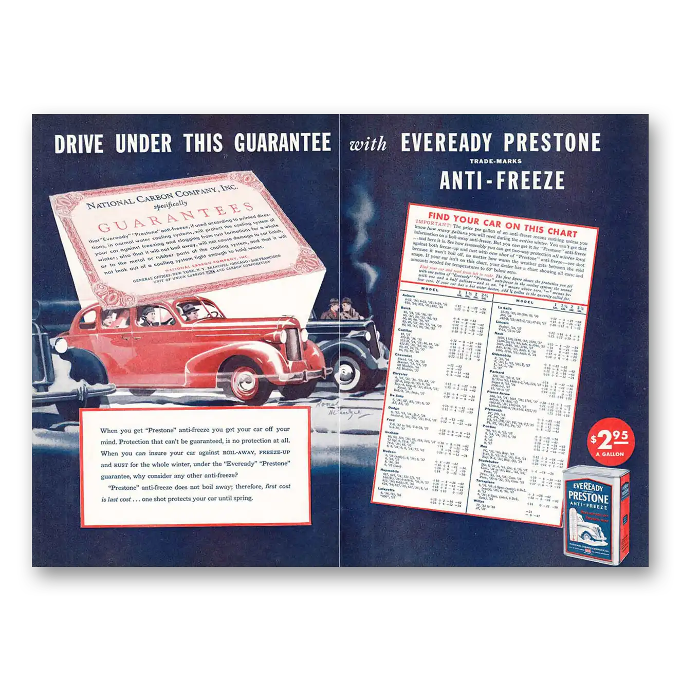 1937 Eveready Prestone Anti Freeze Guarantee Vintage Magazine Print Ad