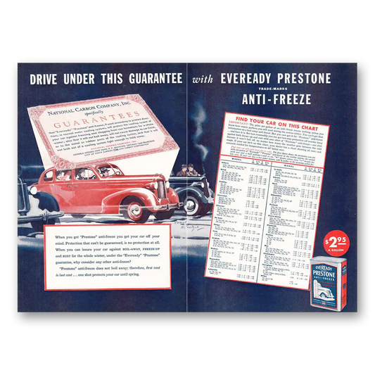 1937 Eveready Prestone Anti Freeze Guarantee Vintage Magazine Print Ad