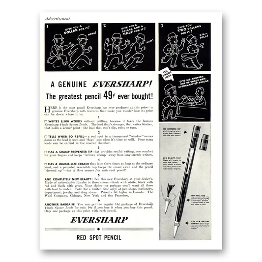 1937 Wahl Eversharp Red Spot Pencil Give You a Dollar For It Vintage Magazine Print Ad