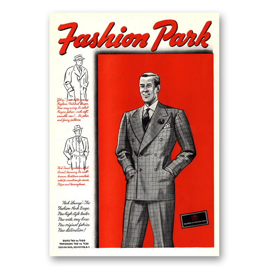 1937 Fashion Park Suits and Topcoats Vintage Magazine Print Ad