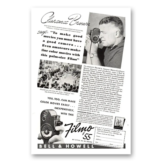 1937 Filmo Camera Clarence Brown Vintage Magazine Print Ad