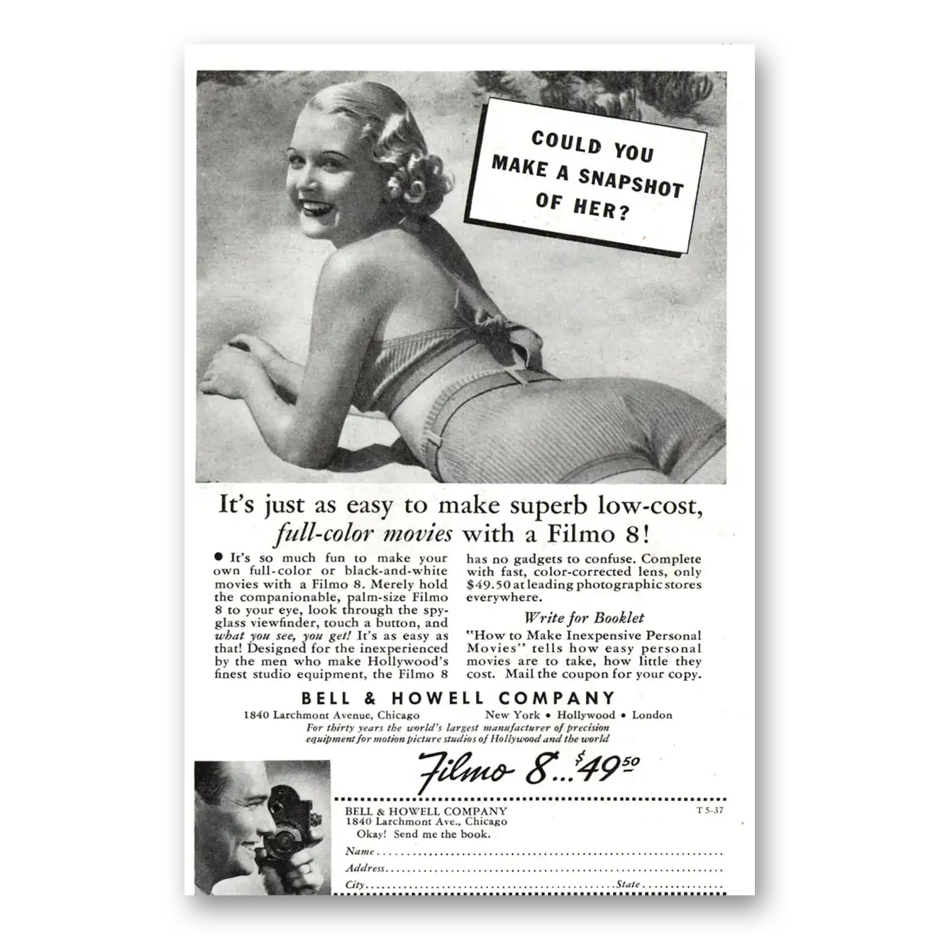 1937 Filmo Camera Could You Make Snapshot of Her Vintage Magazine Print Ad