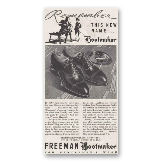 1937 Freeman Shoes Bootmaker Remember This New Name Vintage Magazine Print Ad