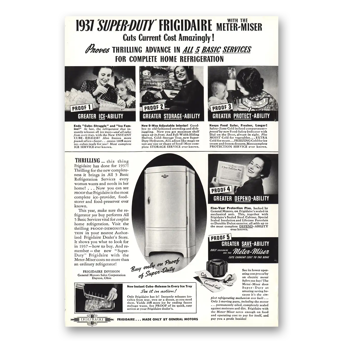 1937 Frigidaire Refrigerator Super Duty Frigidaire Meter Miser Vintage Magazine Print Ad