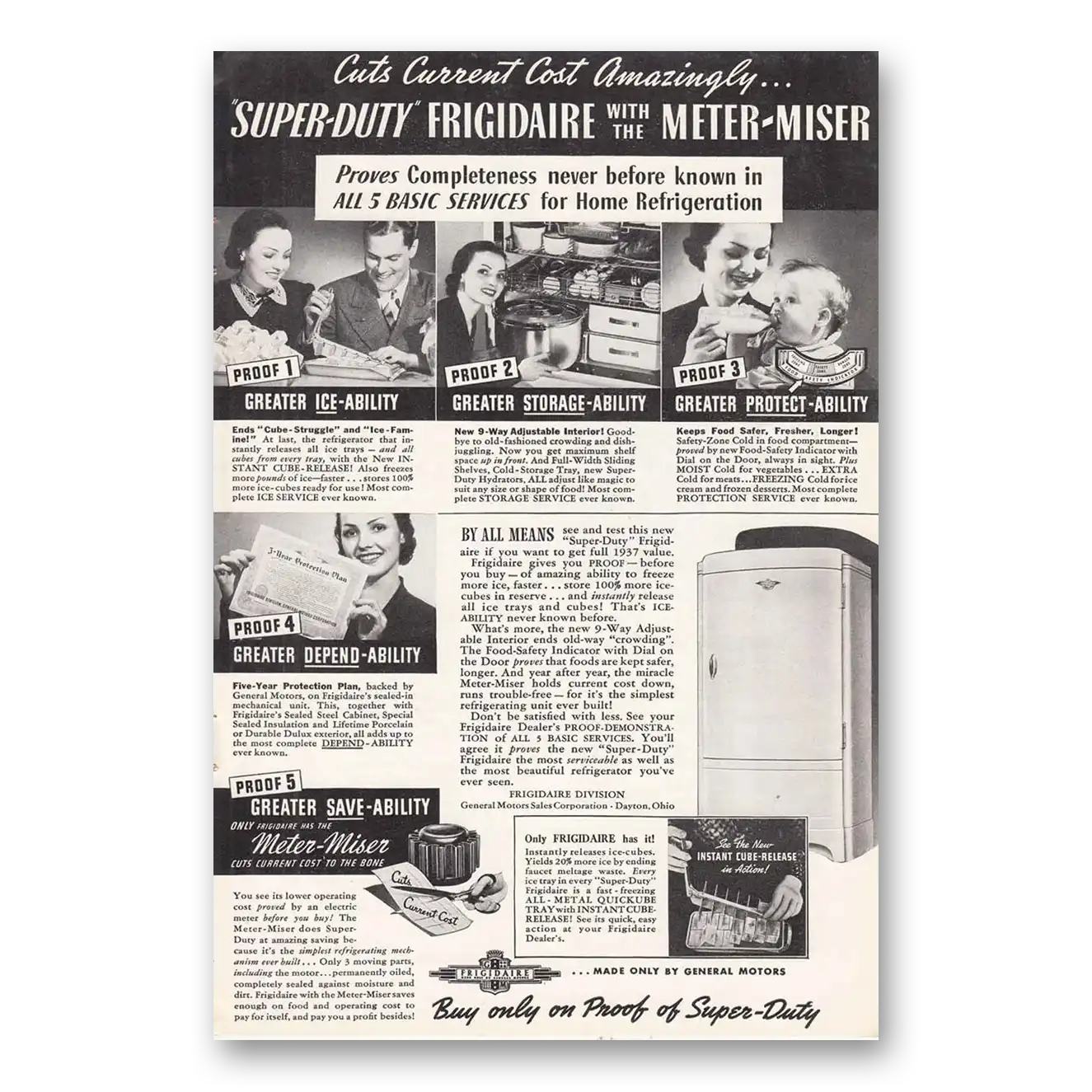 1937 Frigidaire Refrigerator Super Duty Vintage Magazine Print Ad