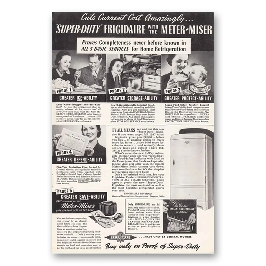 1937 Frigidaire Refrigerator Super Duty Vintage Magazine Print Ad