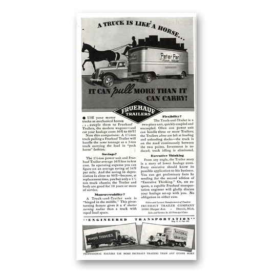 1937 Fruehauf Trailer Truck Is Like a Horse Vintage Magazine Print Ad