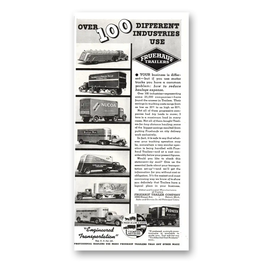 1937 Fruehauf Trailer 100 Different Industries Vintage Magazine Print Ad