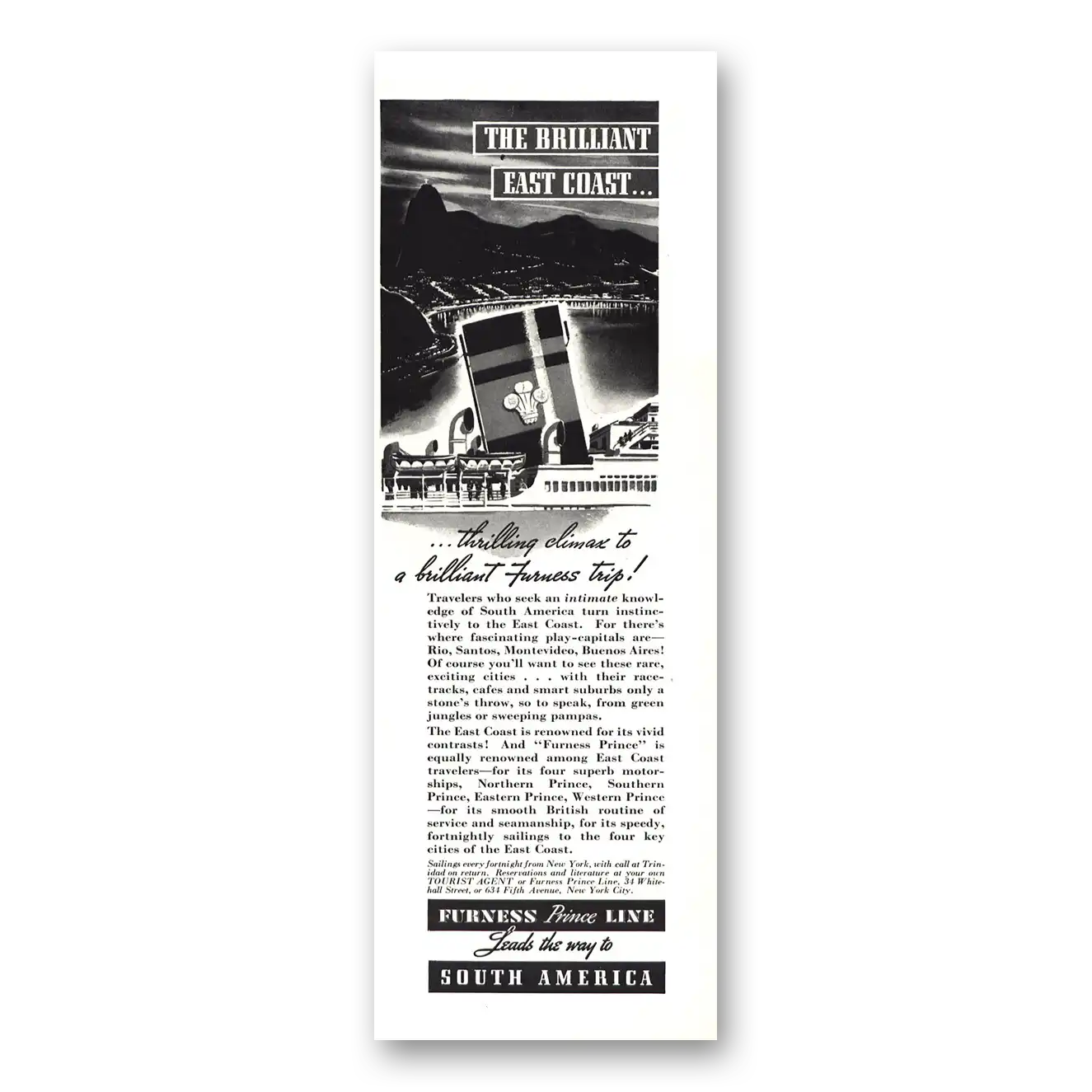 1937 Furness Prince Line Brilliant East Coast Vintage Magazine Print Ad