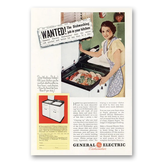 1937 General Electric Dishwasher Dishwashing Job in Your Kitchen Vintage Magazine Print Ad