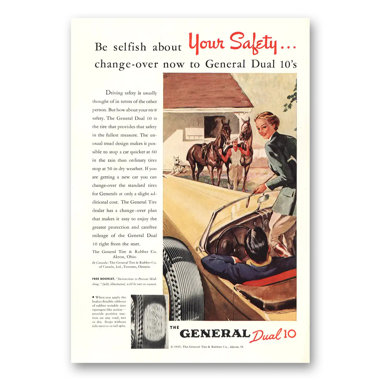 1937 General Tire Dual 10 Tires Be Selfish Change Over Vintage Magazine Print Ad