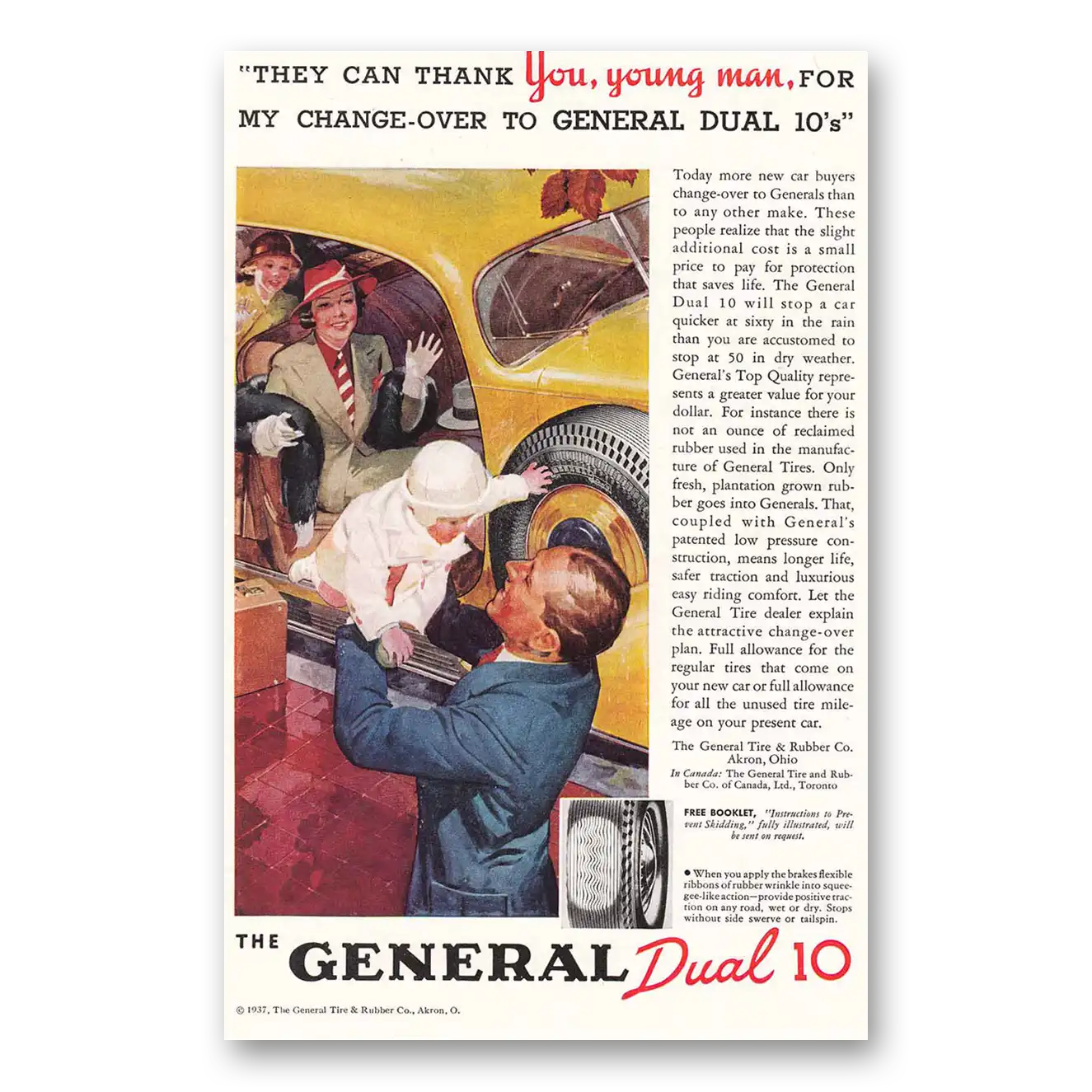 1937 General Tire They Can Thank You Young Man Vintage Magazine Print Ad