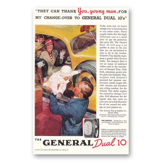 1937 General Tire They Can Thank You Young Man Vintage Magazine Print Ad