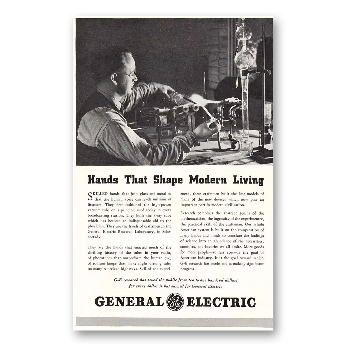 1937 General Electric Hands that Shape Modern Living Vintage Magazine Print Ad