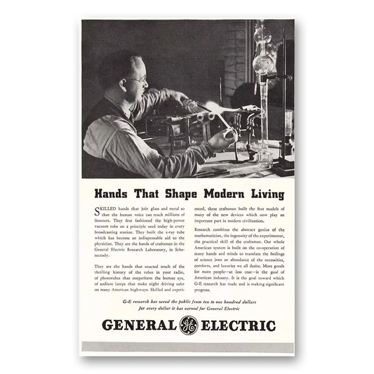 1937 General Electric Hands that Shape Modern Living Vintage Magazine Print Ad