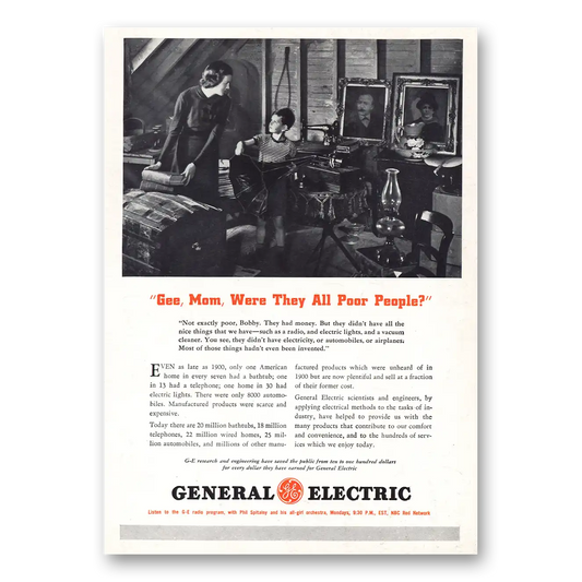 1937 General Electric Gee Mom Were They All Poor People Vintage Magazine Print Ad