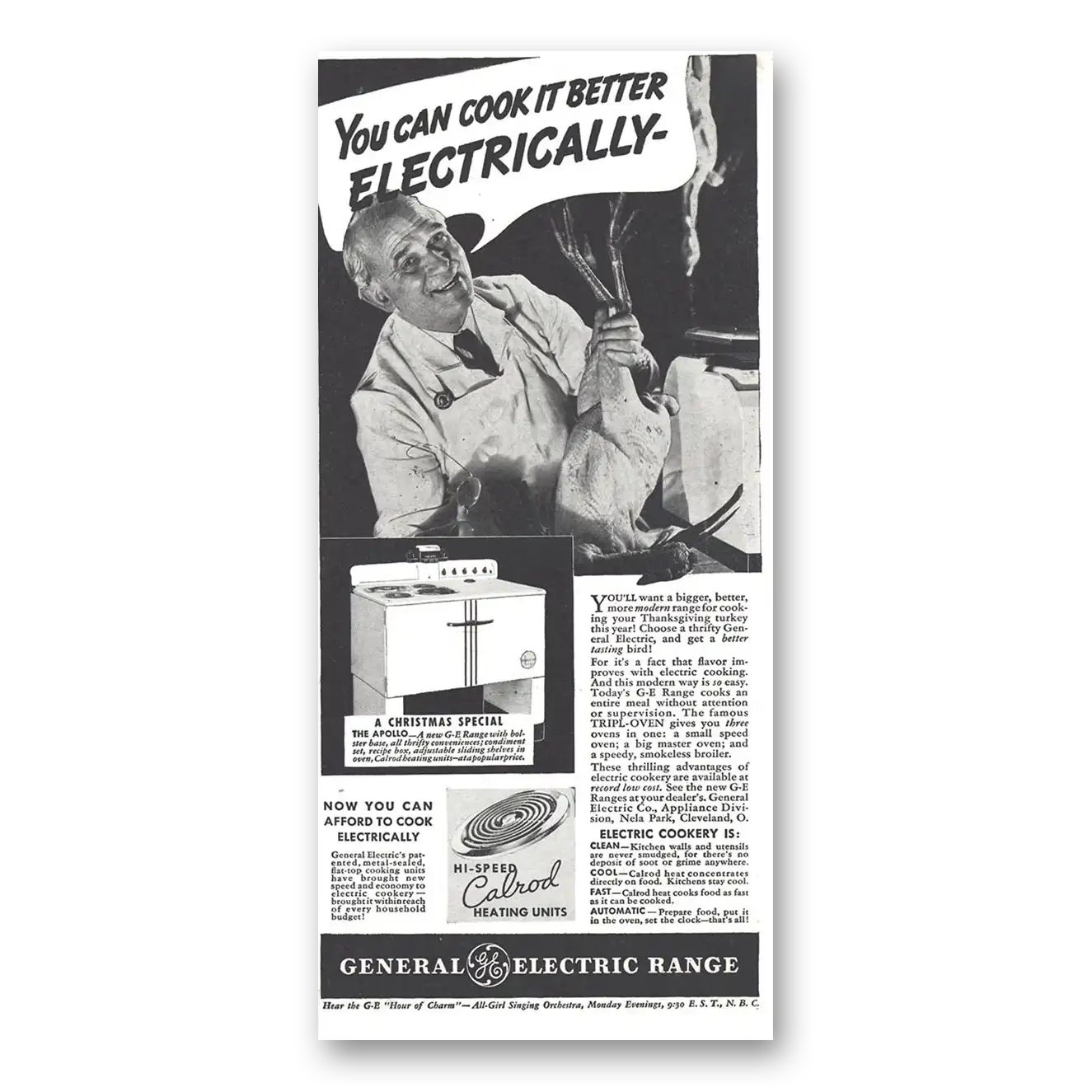 1937 General Electric Range Cook It Better Electrically Vintage Magazine Print Ad