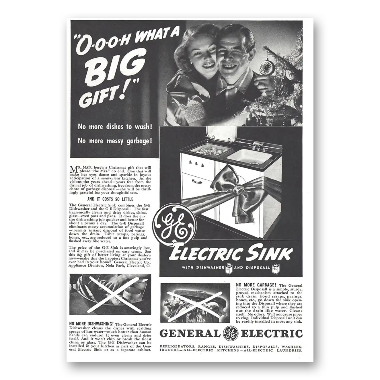 1937 General Electric Sink Sink Oooh What a Big Gift Vintage Magazine Print Ad