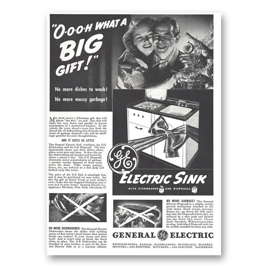 1937 General Electric Sink Sink Oooh What a Big Gift Vintage Magazine Print Ad