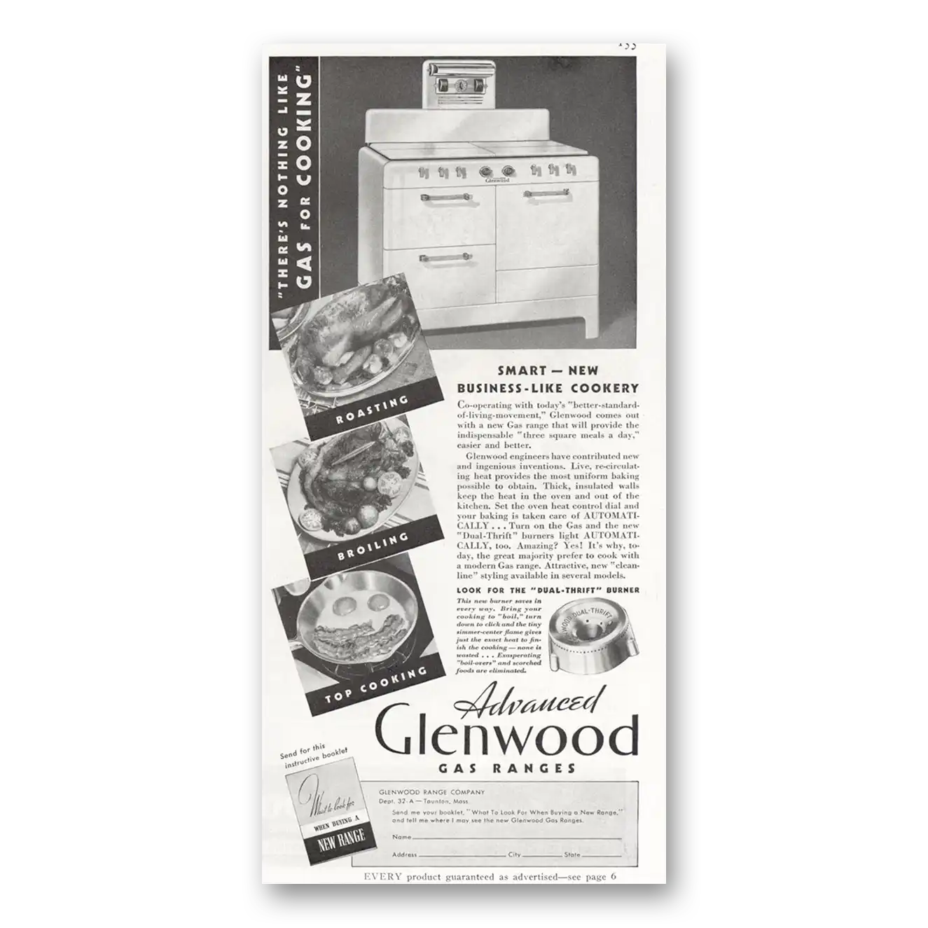 1937 Glenwood Range Nothing Like Gas for Cooking Vintage Magazine Print Ad