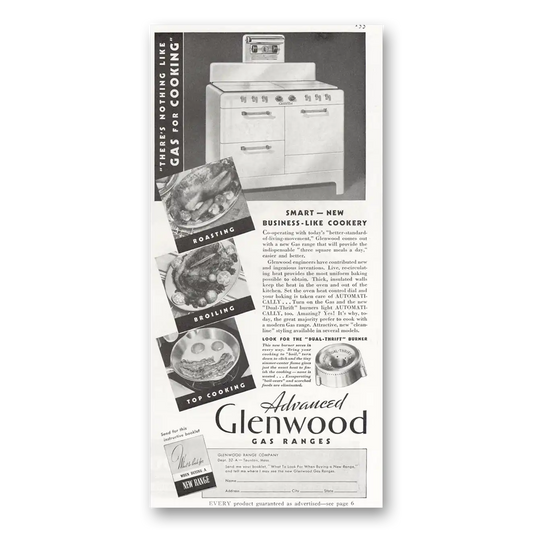 1937 Glenwood Range Nothing Like Gas for Cooking Vintage Magazine Print Ad