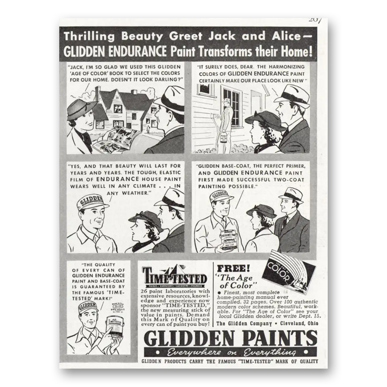 1937 Glidden Paint Thrilling Beauty Greet Jack and Alice Vintage Magazine Print Ad