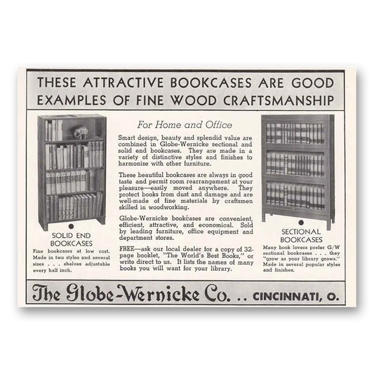 1937 Globe Wernicke Bookcases Fine Wood Craftsman Vintage Magazine Print Ad